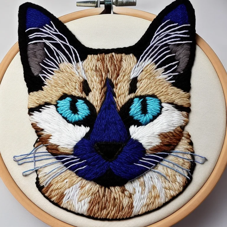 Siamese Cat With Big Blue Eyes, Embroidery By Embarg