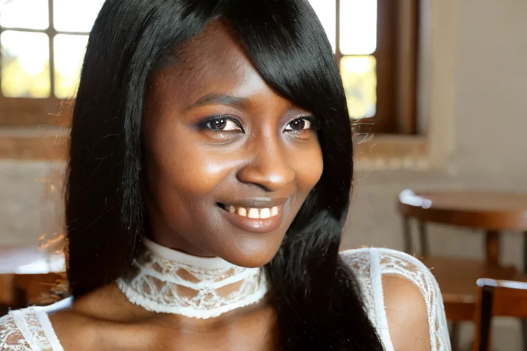 Ebony Dark Skin Black Hair, Close-up, Portrait, Masterpiece,...