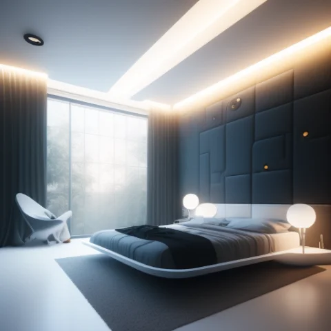 Bedroomai, A Modern Minimalistic Bedroom — Stable Diffusion AI Prompt: (bedroomai)++, a modern minimalistic bedroom