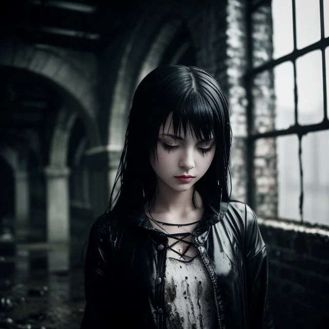 Closed Eyes1.4, Dark Emo Girl, Red Eyes, Red Pupil, In Wet T...