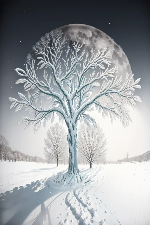A Beautiful Tree, Winter, Snow, Moonlight