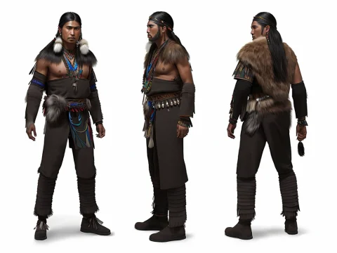 Photograph Of Male Native American Shaman, Tkchar, Front Vie... — Stable Diffusion AI Prompt: photograph of (((male))) native american shaman, tk_char, front view, left view,...