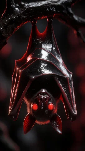 A Photorealistic Close-up Shot From Below Looking Up At A Si... — Stable Diffusion AI Prompt: A photorealistic close-up shot from below looking up at a single bat hanging ups...