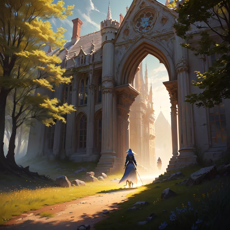Wallpaper Of A Sorceress Walking In A Field, Castle, Charact...