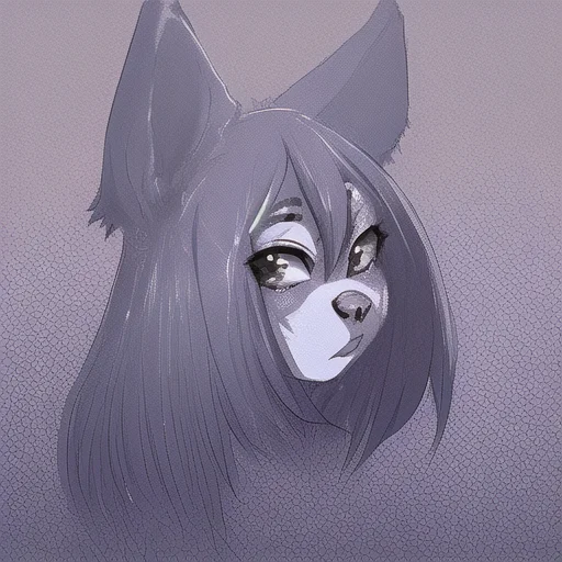 1girl, Portrait, Blue Hair, Large Ears, Furry, Cat Girl, Ani...
