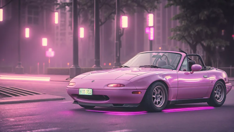 Ack Side View Photo Of Pink Mazdamiata In Vaporwave Cyberpun...