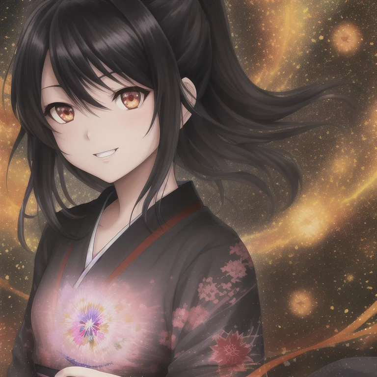 Art By Yaguru Magiku, A Teenage Girl Wearing A Black Yukata,...