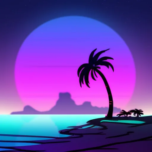 Neonskiesai, Single Palm Tree At The Beach