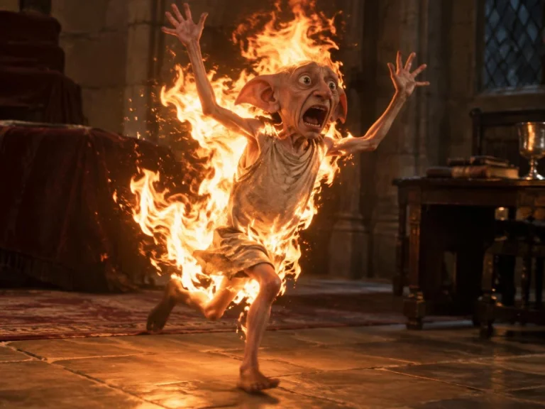 Dobby Is Covered In Fire. He Is Running Around With His Arms...