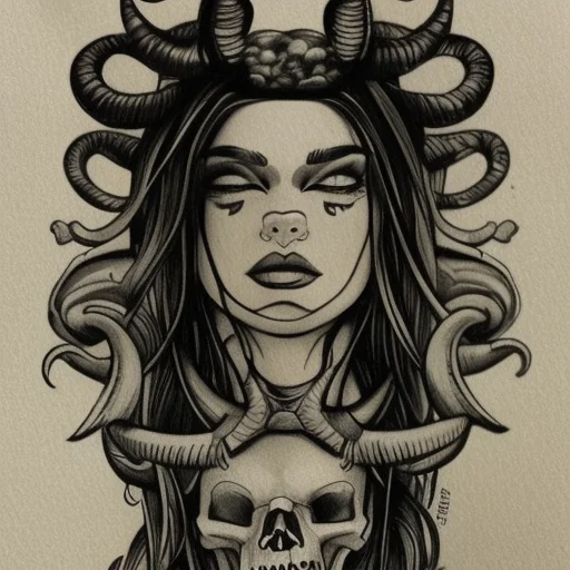 Neotraditional Phantatt A Drawing Of A Woman With Horns And...