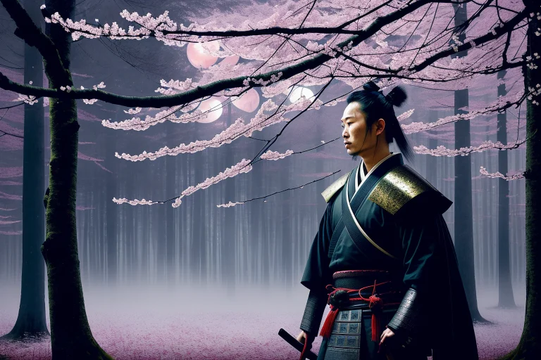 Close Up Shot0.9, Japanese Samurai Warrior, Forest Glade At...