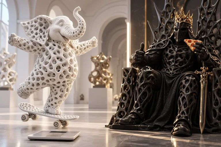 3d Cinematic Render, White Museum Gallery, Sculptural Elepha...
