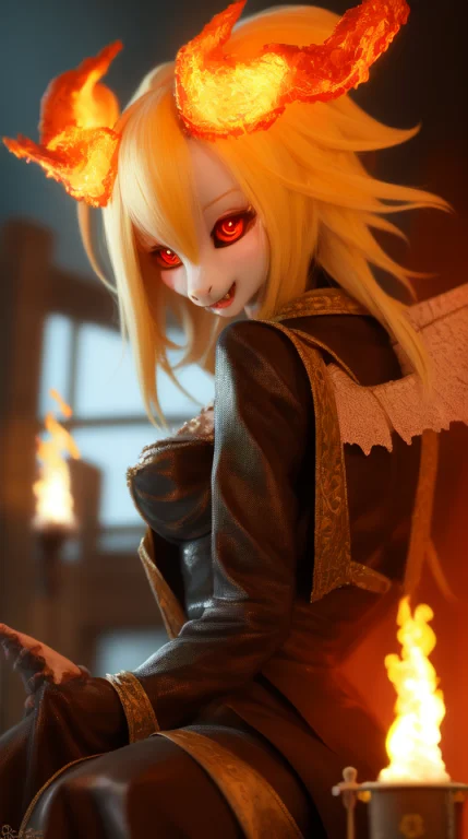 A Dragon-headed1.0 Anthro Woman, Her Hair Is On Fire With Fl...