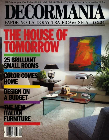 A Scan Of Decormania Magazine 80s Cover, Enormous Sophistica... — Stable Diffusion AI Prompt: A scan of "DECORMANIA" magazine 80s cover, enormous sophisticated black serif ti...