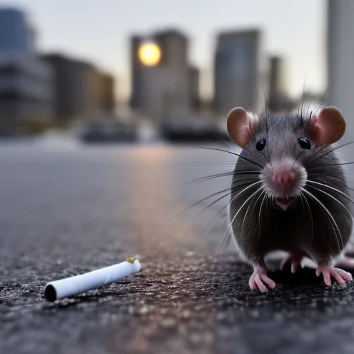 Small Rat With A Beanie Smoking A Cigarette Looking At Viewe...