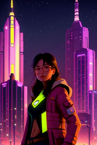 A Portrait Of Juliachang With A Cityscape In The Background,... — Stable Diffusion AI Prompt: A portrait of juliachang with a cityscape in the background, at nighttime, in a...