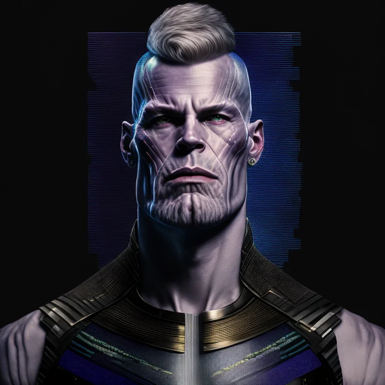 Glitch1.2, Portrait Photo Of Thnos, Muscular, Mohawk Haircut...