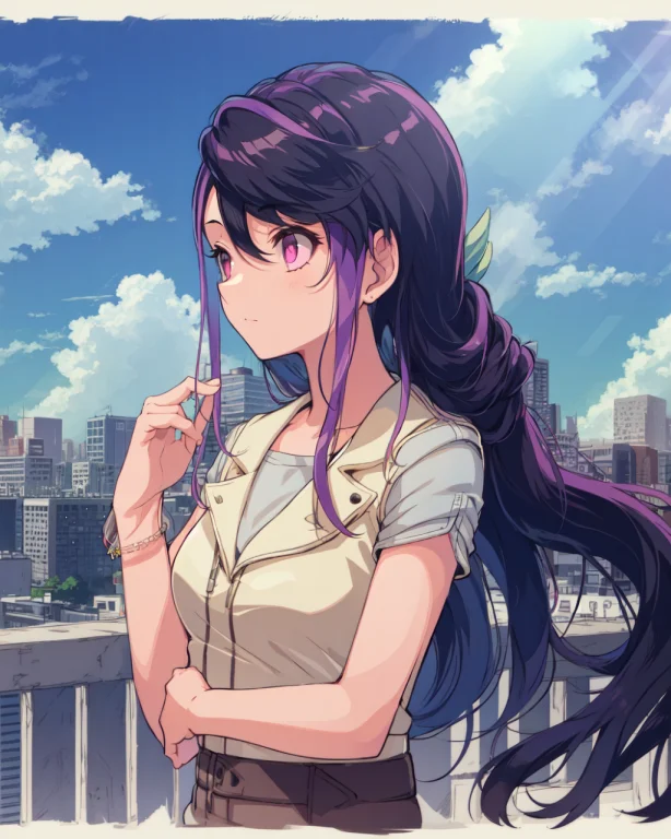 1girl, Ruri, Purple Hair, Pink Eyes, Bracelet, Long Hair, Lo...