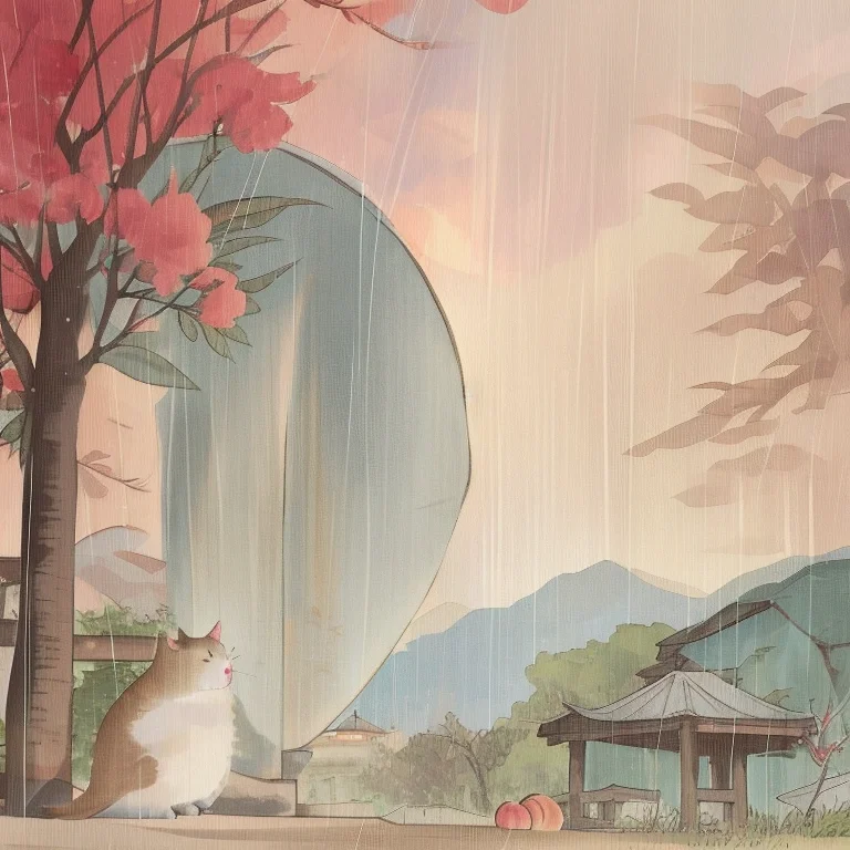 Shuimobysim,village,rain,peach Blossom,peach Tree,bonian, No...