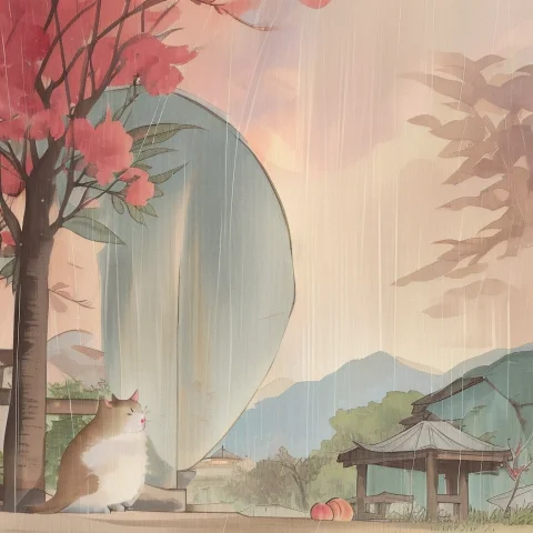 Shuimobysim,village,rain,peach Blossom,peach Tree,bonian, No... — Stable Diffusion AI Prompt: shuimobysim,village,rain,peach blossom,peach tree,bonian, (no humans)