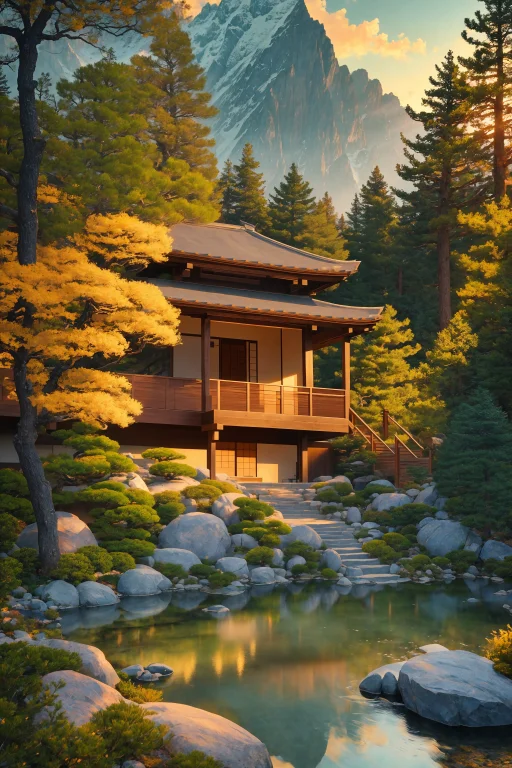 Photo Of A Beautiful Zen Garden In The Moutains, Golden Rati...