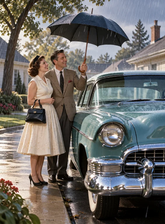 Lorakrea50s1a Perfectly Dressed Suburban Couple Proudly Stan...