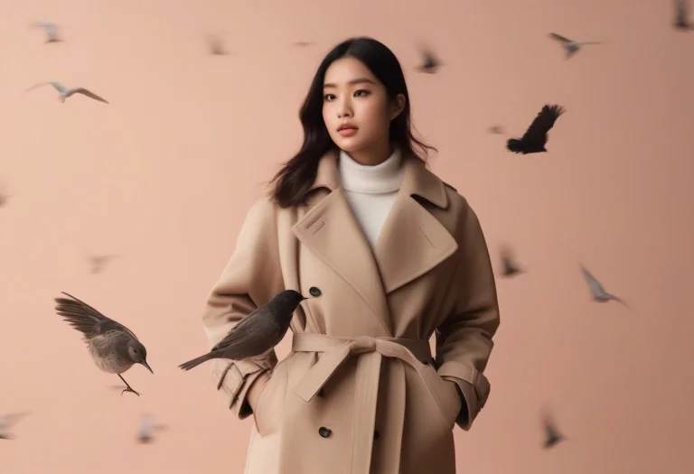 A Structured Coat Against A Pastel Studio Wall, Overcast Lig...