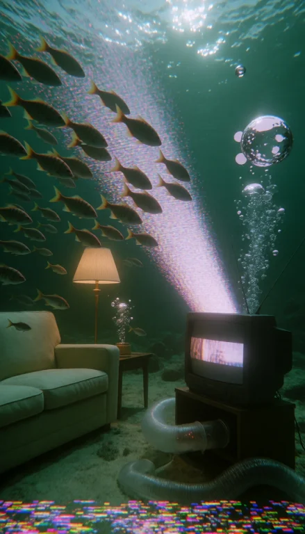 Cath0seance, A Surreal Underwater Scene Of A Submerged Livin...