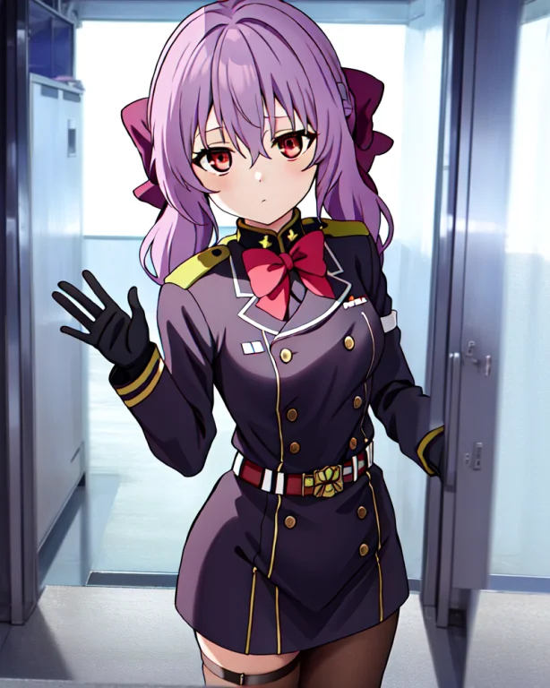 Shinoa,1girl, Solo, Purplehair,long Hair,low Twintails,hairb...
