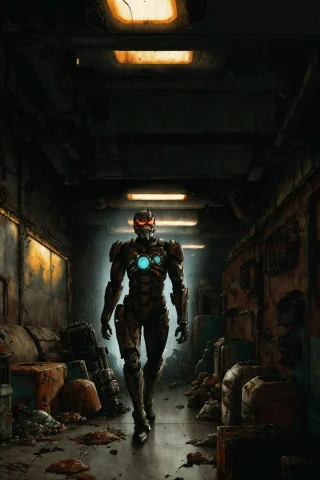 Screenshot From Deadspace Video Game, Mechanized Man, Destro... — Stable Diffusion AI Prompt: Screenshot from DeadSpace \(video game\), mechanized man, destroyed spaceship co...