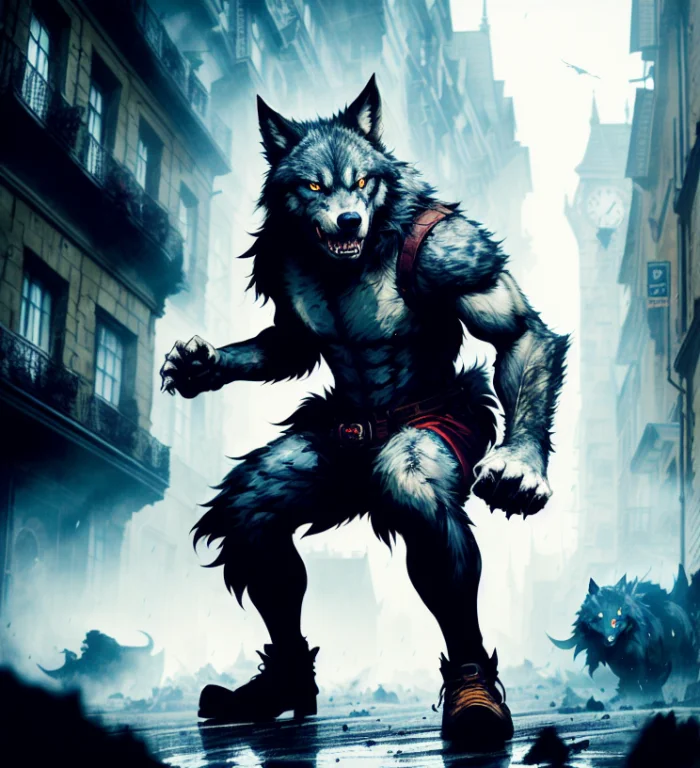 Photorealistic Upper Body Photo Of An Angry Werewolf In A St...