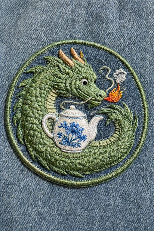 A Photograph Of A Hand-embroidered Patch Stitched Onto Faded...