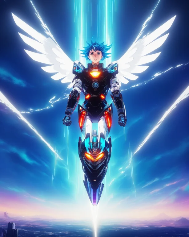 Side Bangs Robot Arms Cloud Background, Masterpiece, Cyborg,...
