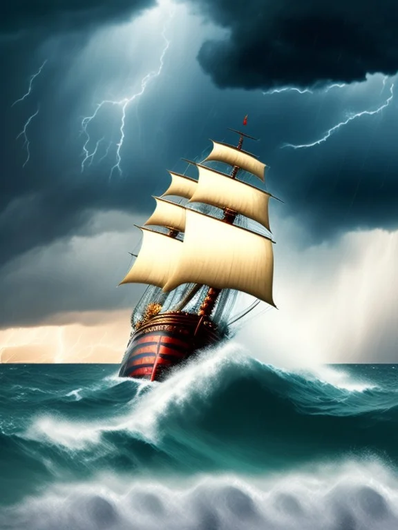 Sea, Storm, Pirate Ship, Raining, Thunderstorms