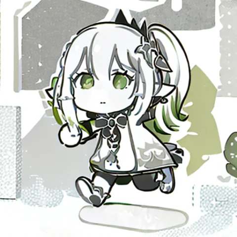 Chibi, Monochrome, White Hair, Green Eyes,humanoid Pointy Ea... — Stable Diffusion AI Prompt: chibi, ((monochrome)), white hair, green eyes,humanoid pointy ears, full body, w...