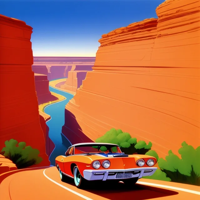The Car Rushes Through The Canyon, Artwork By Artist Chuck J...