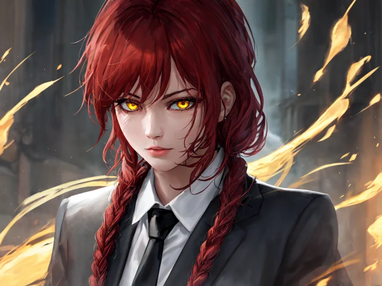 Masterpiece, Best Quality, 1girl, Red Hair, Sidelocks, Yello...