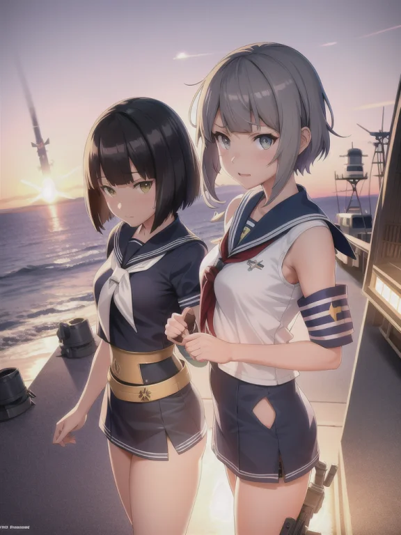 Anime Style, Gta 5, Panoramic View Of Shipgirl, Searchlights...