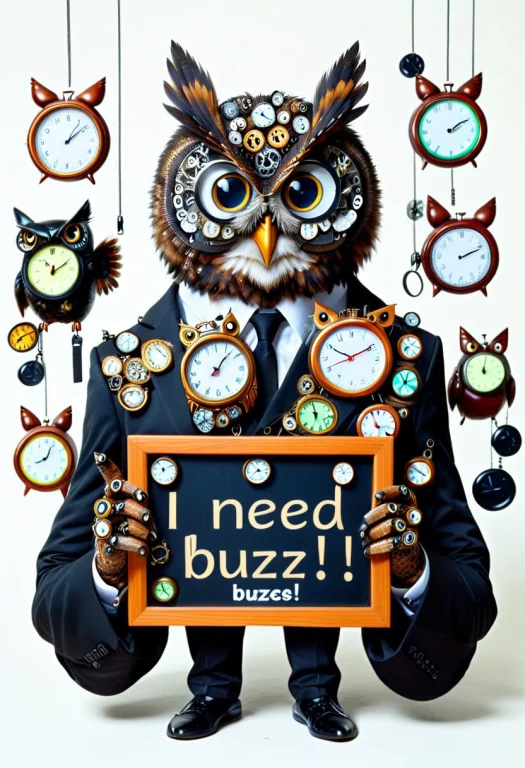 Clockstyle, An Owl Wearing A Suit And Tie Made Of Clocks, Bl...