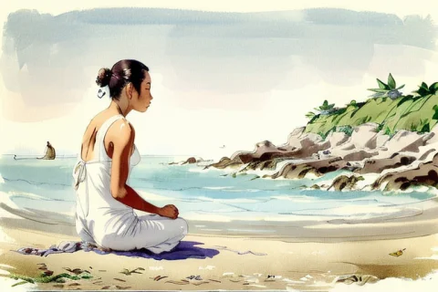 Loracolorwaterv1 A Young Beautiful Woman Sitting In Zen On A... — Stable Diffusion AI Prompt: a young beautiful woman sitting in zen on a beach