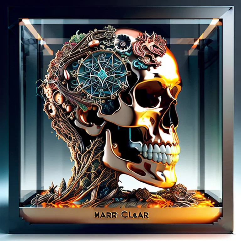 A Skull Made Of Metal In Heartart Style, Micro-details, Supe...