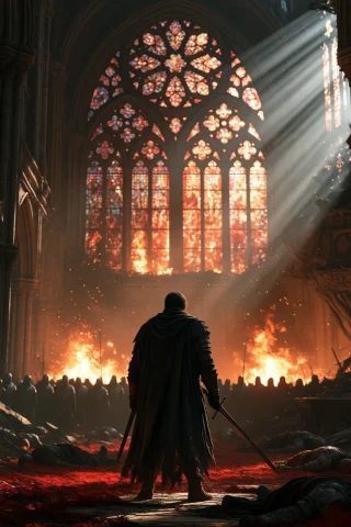 Midjourney A Digital Painting Of A Dark Fantasy Scene Inside... — Stable Diffusion AI Prompt: midjourney a digital painting of a dark fantasy scene inside a ruined cathedral....