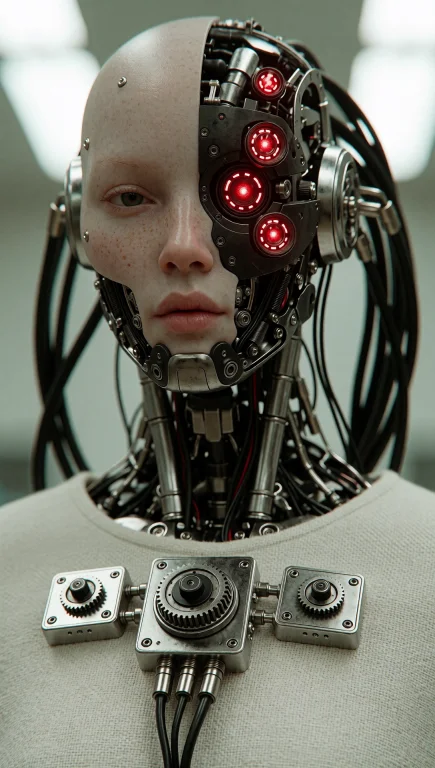 Dcsc1f1. Medium Close-up, Eye-level View Of A Humanoid Andro...