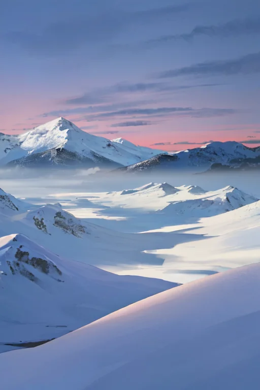 Landscape Painting, Mountainous Horizon, Distant Snowy Peaks...