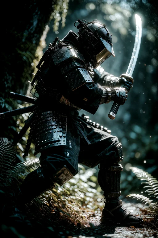 Hyperrealistic Cinematic Photograph Of A Cyberpunk Samurai I...