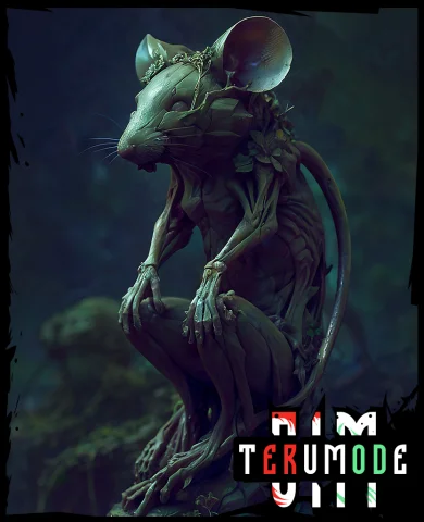 Art By Apterus1.3. An Ancient Mouse Statue Overgrown With Ve... — Stable Diffusion AI Prompt: art by (apterus:1.3). An ancient mouse statue overgrown with vegetation and flow...