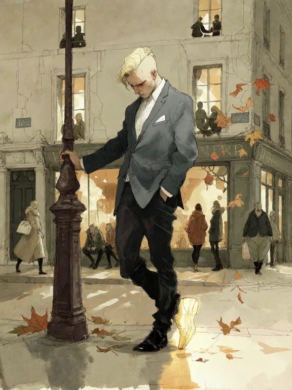 Bradhamel Art Style. A Solitary Man In A Dark Suit With A Bl...