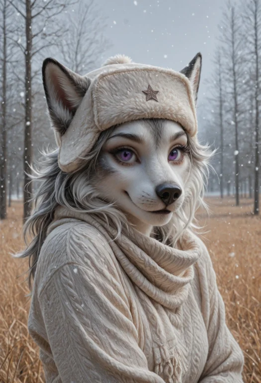 1girl, Rusha, Female, Furry, Grey Wolf, Purple Eyes, Slit Pu...