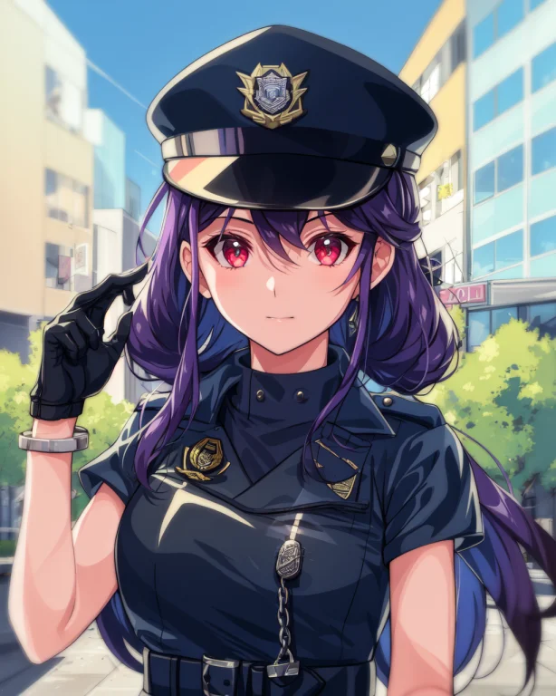 1girl, Ruri, Purple Hair, Bracelet, Long Hair, Police Office...