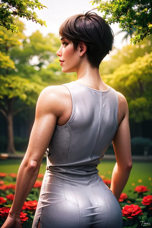 1girl, From Behind, Beautiful Ctwmn, Windblown White Sundres...